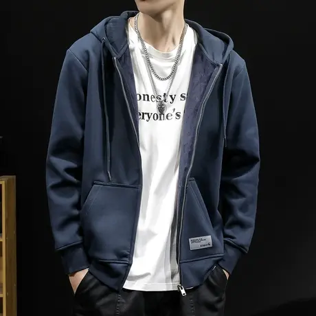 秋冬款拉链卫衣男开衫连帽2023新款秋季男士大码加厚运动外套潮牌商品大图