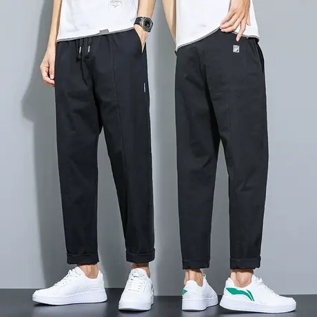 夏季男生九分休闲裤子男士2023新款宽松直筒裤黑色运动裤潮牌薄款商品大图