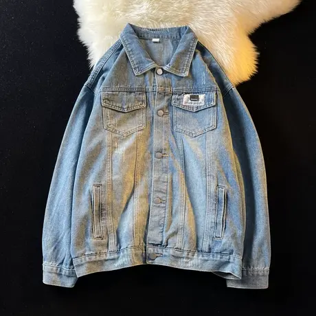 春秋新款宽松牛仔外套男潮流韩版工装夹克百搭港风休闲ins上衣服图片