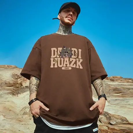 美式重磅港风潮牌宽松T恤胖子短袖男加肥加大五分袖大码男装夏季图片