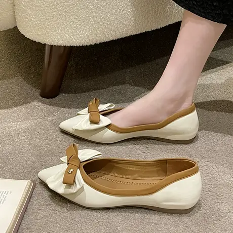 尖头单鞋女夏2023年新款春夏浅口鞋子小香风法式豆豆四季平底瓢鞋商品大图