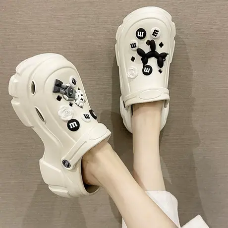 高跟洞洞鞋女外穿夏季可爱卡通踩屎感防滑厚底增高包头沙滩凉拖鞋商品大图