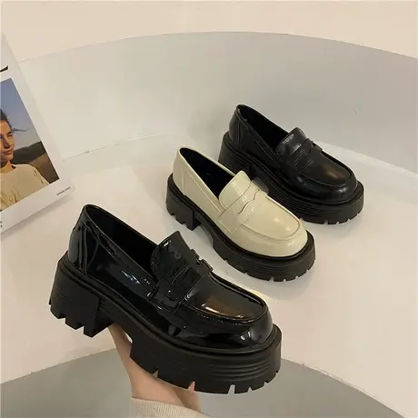 英伦风小皮鞋女2024新款春秋日系厚底乐福鞋粗跟防滑百搭复古单鞋图片