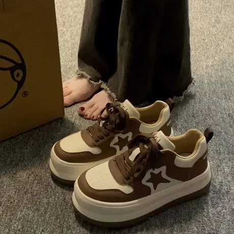 厚底小白板鞋子女秋2023新款港风小众设计美式复古百搭休闲运动鞋商品大图