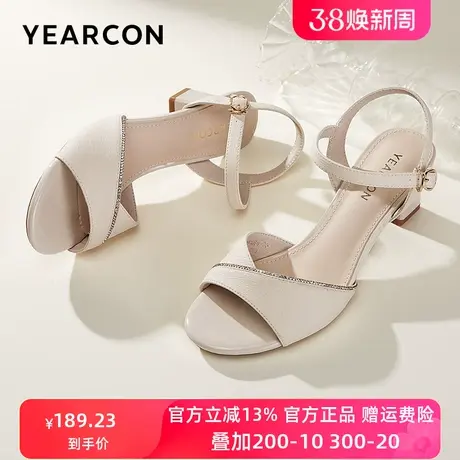 意尔康凉鞋女2024年新款夏季一字带时装高跟粗跟上班凉鞋女款简约商品大图