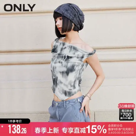 ONLY2024春季新款纯欲晕染印花不对称设计吊带T恤女|124101057商品大图