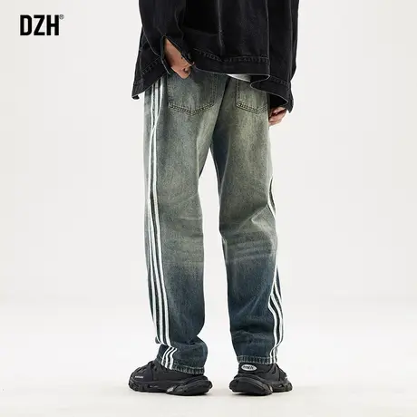 男士渐变色直筒牛仔裤男2023新款秋季设计感裤子美式高街休闲长裤商品大图