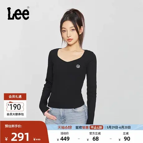 Lee商场同款25春夏新品修身版型大V领黑色女长袖T恤LWT010187206图片