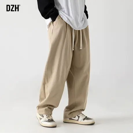 男士纯棉裤子男款美式高街2023新款卡其色工装裤男秋季休闲直筒裤商品大图