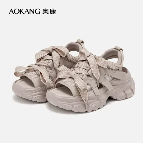 奥康女鞋 夏季新款甜美露趾双系带运动凉鞋户外休闲鞋百搭图片