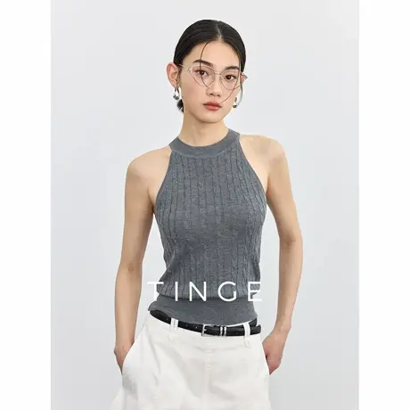 TINGE贴己修身挂脖美背吊带背心女25年春夏新款针织无袖显瘦上衣图片