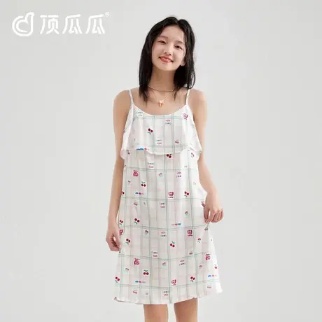 顶瓜瓜吊带睡裙女夏季纯棉薄款可爱格子印花睡衣家居服2025年新品商品大图