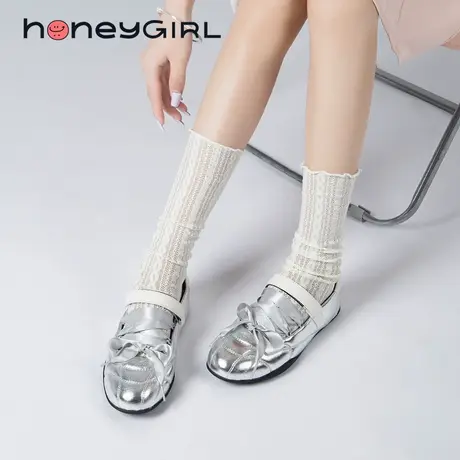 honeyGIRL银色玛丽珍鞋女2025春季新款平底芭蕾舞鞋软底运动单鞋商品大图