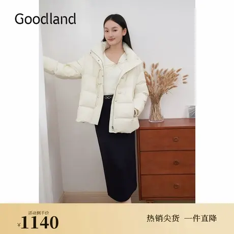 【新中式】Goodland美地2024冬季新款蓬松感盘扣连帽羽绒服图片