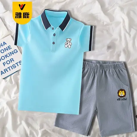 雅鹿男童套装夏季2025新款儿童透气POLO衫短袖中大童运动短裤套装商品大图