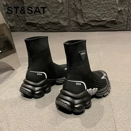 星期六厚底老爹鞋女鞋2025新款夏季透气网红ins百搭显瘦飞织袜靴商品大图