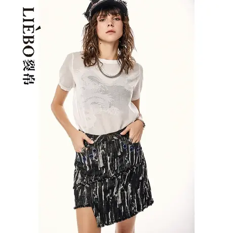 裂帛LIEBOFeng设计师品牌2023年新中式复古国潮龙纹短袖针织衫女商品大图