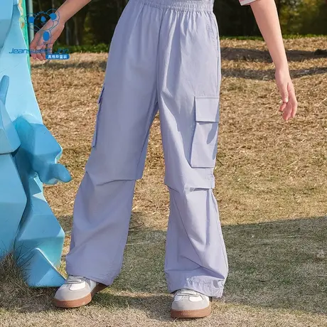 JJ真维斯童装商场同款2025春季新款女童净色休闲百搭工装长裤裤子商品大图