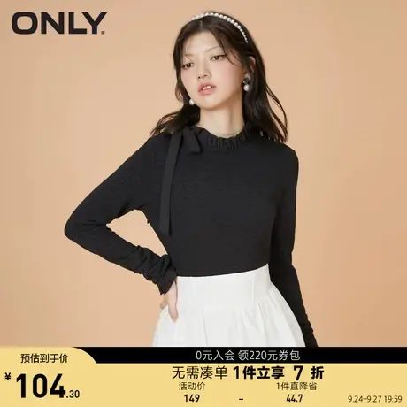 ONLY奥莱夏季花边领蕾丝花修身打底长袖套头T恤女商品大图