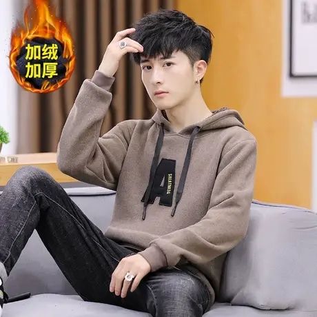 青少年加绒加厚卫衣男士保暖外套秋冬季高中初中学生套装帅气秋装商品大图