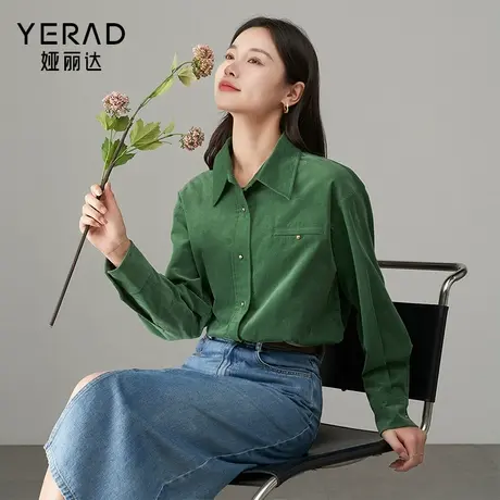 娅丽达复古宽松休闲灯芯绒衬衫女春季新款加厚叠穿衬衣外套图片