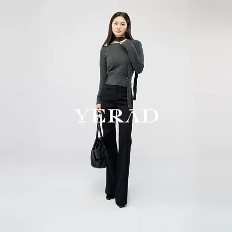 娅丽达微喇牛仔裤女2025年早秋季新款黑色显高时髦高知筒喇叭裤子图片