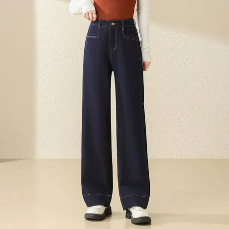 拉夏贝尔时尚高腰显瘦防牛仔直筒裤女2025秋季新款宽松垂感休闲裤图片