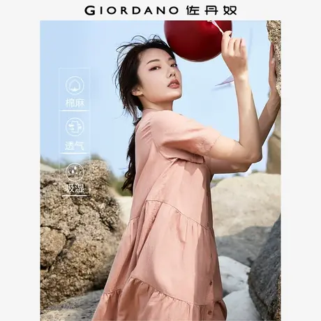 佐丹奴裙子女装天然麻棉梭织宽松薄短袖衬衫蛋糕连衣裙 05463349商品大图