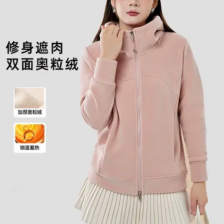 2025新款冬季加绒加厚女士连帽卫衣修身显瘦摇粒绒厚毛毛外套女商品大图
