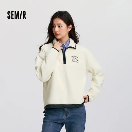 森马史努比系列卫衣女外套摇粒绒保暖冬宽松半拉链立领刺绣上衣商品大图