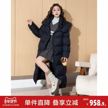 唐狮2025冬季女休闲羽绒服90鸭绒过膝长款宽松显瘦加厚保暖外套商品大图