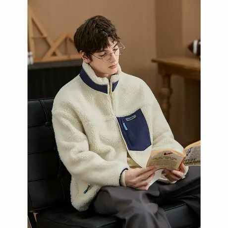 唐狮秋冬季新款男士仿羔毛外套短款立领拼接加厚保暖休闲风TUTA图片