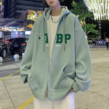 美式高街hiphop潮牌连帽卫衣男女秋冬季2023新款宽松开衫拉链外套商品大图