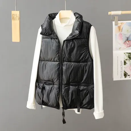 2023秋冬新款女士羽绒棉马甲女短款背心韩版亮面学生坎肩马夹外套商品大图