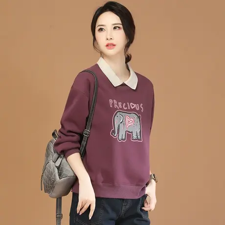 韩潮袭人娃娃领字母印花长袖加绒卫衣女2023冬新款宽松显瘦上衣商品大图