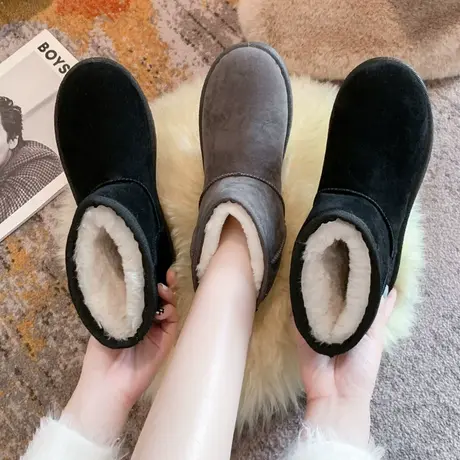 雪地靴女2023年新款时尚冬加绒厚底短筒防滑保暖加厚一脚蹬棉鞋子商品大图