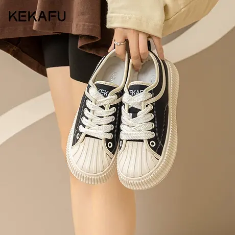 珂卡芙贝壳头厚底小白鞋女2023秋季新款运动休闲鞋增高百搭板鞋女商品大图
