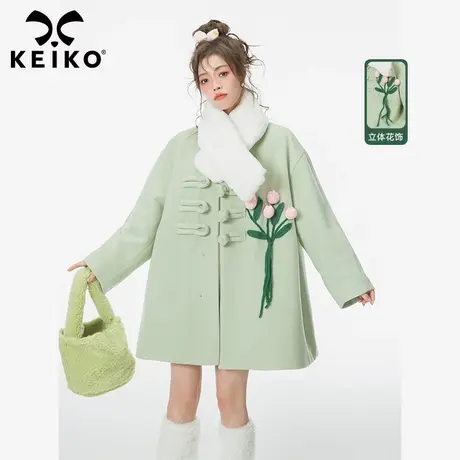 【围巾领饰】设计感盘扣毛呢外套女夹棉加厚2022冬季小众呢子大衣商品大图