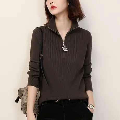 新品8.5折】中性风半拉链毛衣女显瘦套头打底针织衫内搭图片