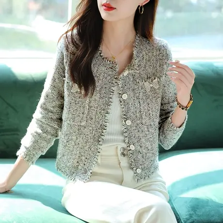 宝诗黎小香风亮丝短外套女小个子早春新款名媛风上衣2023气质时装商品大图