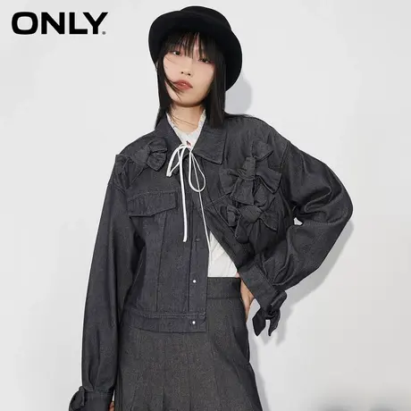 ONLY奥莱夏季复古时尚宽松直筒短款长袖牛仔外套女商品大图