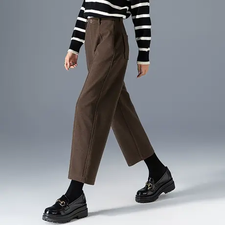 咖啡色毛呢裤子女秋冬2023新款小个子九分哈伦裤萝卜裤宽松休闲裤图片