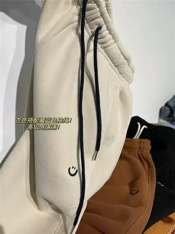 软糯亲肤刺绣笑脸显瘦裤脚收口直筒加绒加厚卫裤运动裤女小个子冬图片