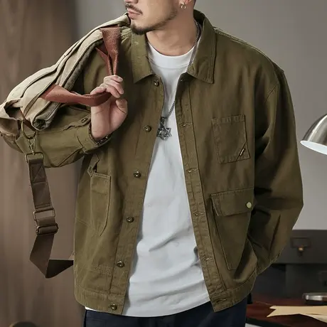 潮流男装碳磨雪花绒男士复古外套斜纹高配精梳棉布时尚潮流外套商品大图