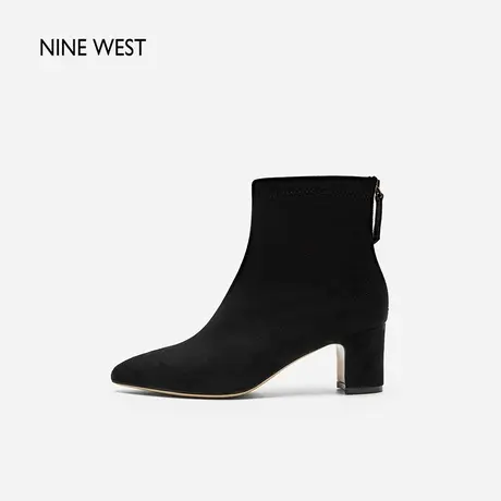 Nine West/玖熙羊反绒粗跟时装靴秋冬新品瘦瘦靴高跟气质短靴女图片