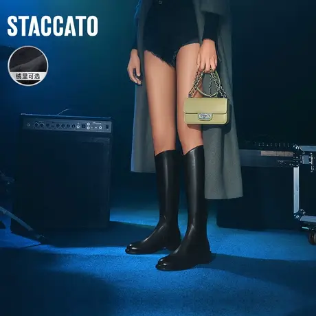 思加图新款西部牛仔靴长靴高靴时装靴加绒女皮靴EC318DG2图片