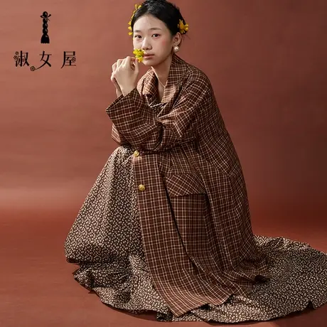 淑女屋官方旗舰店格子中长外套图片