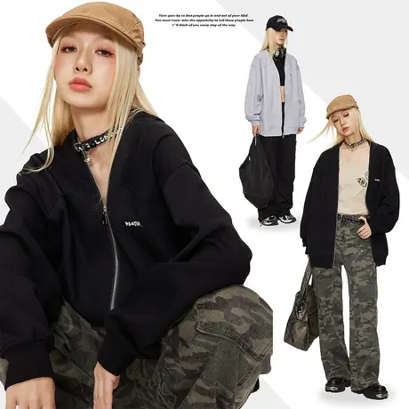 复古黑色秋季棒球服女2023新款运动外套ins潮牌宽松oversize夹克商品大图