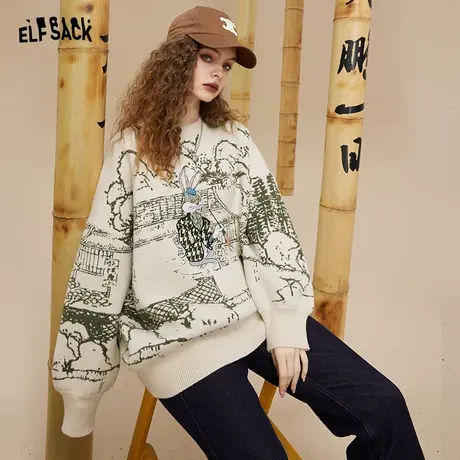 妖精的口袋复古套头毛衣女2022秋冬季新款宽松慵懒风中长款设计感图片