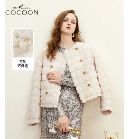 MISSCOCOON老钱风宽松外套2023冬季新女复古双排金属扣肌理皮草商品大图